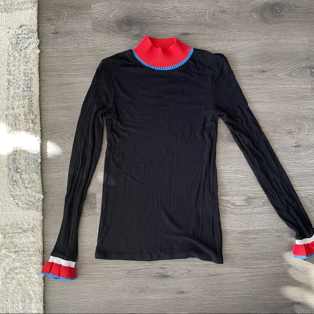 Ribbed turtleneck with accent collar and sleeves